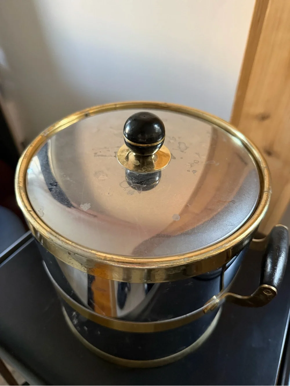 Midcentury Modern Vintage Chrome & Brass Ice Bucket